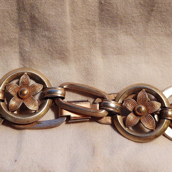 Vintage Flower Brass and Copper "Diana" Bracelet - Picture 1 of 9